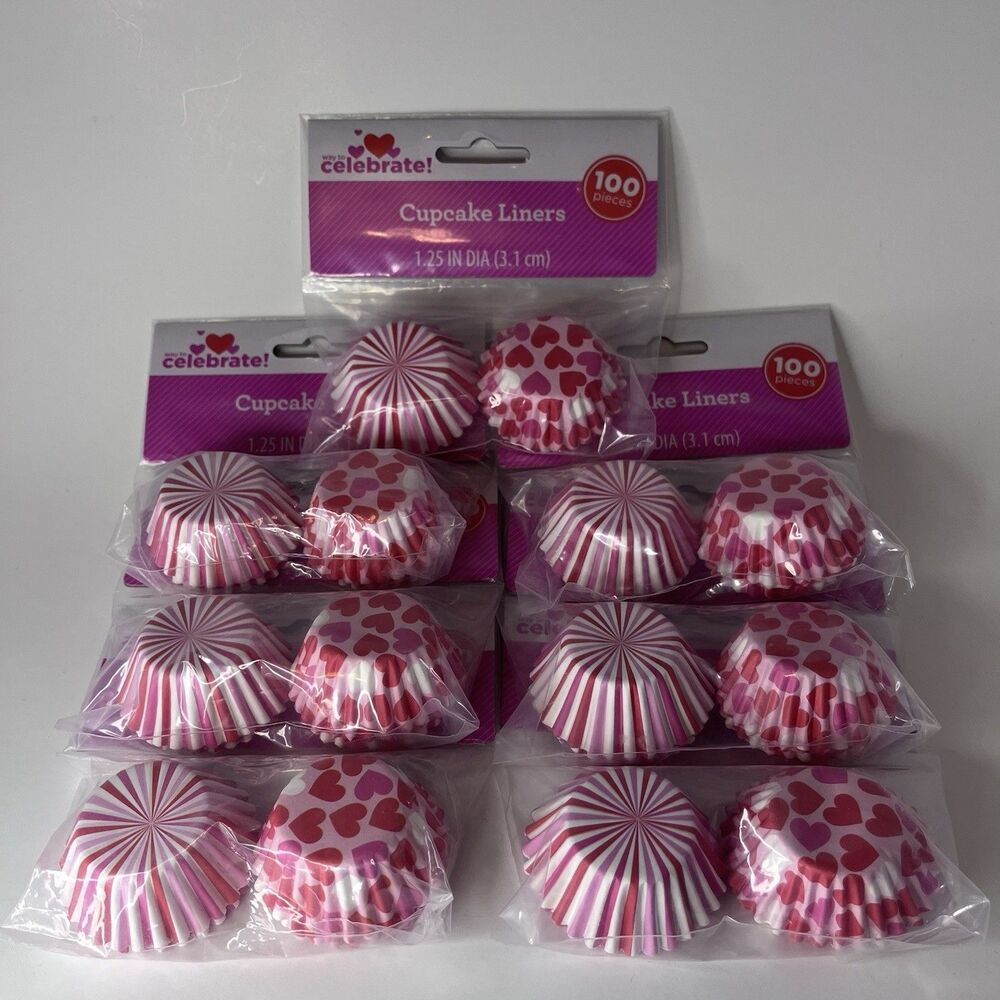 mini cupcake liners pink hearts Lot Of 7 100 Pieces Ea.